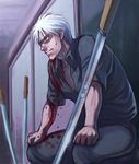  akagi akagi_shigeru artist_request blood katana male_focus solo sweat sword weapon white_hair 