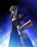  ahoge armor artist_request artoria_pendragon_(all) blonde_hair fate/stay_night fate_(series) long_sleeves saber solo sword weapon 