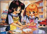  90s apron cooking dragon_half lufa_(dragon_half) mita_ryuusuke multiple_girls 