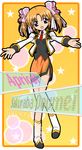  apricot_sakuraba character_name copyright_name flower galaxy_angel galaxy_angel_rune long_sleeves orange_background orange_skirt pencil_skirt ribbon skirt solo tsubame_(kouunboshi) twintails 