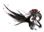 black_eyes black_hair copyright_request flower frills gothic hair_flower hair_ornament kei_(keigarou) looking_at_viewer pale_skin ponytail rose simple_background single_wing smile solo wings 