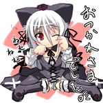  artist_request blush_stickers chibi convention_greeting long_sleeves lowres rozen_maiden solo suigintou 