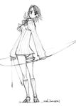  archery bow_(weapon) graphite_(medium) greyscale holster long_sleeves mike156 monochrome persona persona_3 sketch solo takeba_yukari thigh_holster thigh_strap traditional_media weapon 