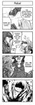  1girl 4koma artist_request caster comic fate/stay_night fate_(series) greyscale long_sleeves monochrome translated 