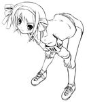  buruma face greyscale gym_uniform hairband kazuboh leaning_forward monochrome short_hair solo suzumiya_haruhi suzumiya_haruhi_no_yuuutsu 