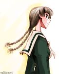  ascot bangs black_hair braid long_hair long_sleeves looking_at_viewer maria-sama_ga_miteru mike156 profile school_uniform serafuku shimazu_yoshino signature smile solo twin_braids upper_body 