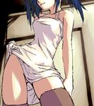  blue_hair copyright_request lowres no_panties oekaki solo sun-3 thighhighs thighs 