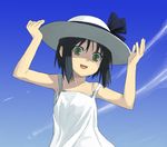  black_hair camisole day green_eyes hat ikura_hato original sky solo 