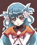  :p blue_hair braid breasts capelet china_(yogurting) cleavage cleavage_cutout flower hair_flower hair_ornament long_hair long_sleeves red_eyes ribbon small_breasts solo tongue tongue_out turtleneck twin_braids yogurting 