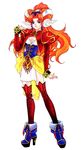  boots breasts cleavage corset fingernails grandia grandia_ii green_eyes high_heel_boots high_heels kanoe_youshi long_fingernails long_hair long_sleeves medium_breasts millenia_(grandia) nail_polish official_art platform_footwear red_hair red_legwear shoes solo thighhighs 