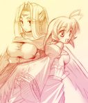  anagura_mogura breasts dress gradient impossible_clothes impossible_dress kamyu large_breasts long_sleeves monochrome multiple_girls open_mouth pink siblings sisters urtoriy utawareru_mono yellow 