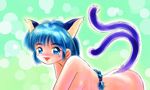  animal_ears artist_request blue_eyes blue_hair blush braid cat_ears hyper_police long_hair nude sasahara_natsuki_(hyper_police) single_braid solo tail 