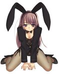  animal_ears black_footwear breasts bunny_ears cleavage fake_animal_ears fishnet_pantyhose fishnets full_body hands_together high_heels long_sleeves original pantyhose piyodera_mucha shoes simple_background sitting solo wariza white_background 