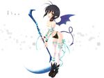  black_hair black_panties bra demon_girl lingerie original panties pointy_ears scythe solo tail thighhighs touto_seiro underwear underwear_only white_bra wings yellow_eyes 