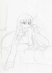  akazutsumi_momoko artist_request bangs blunt_bangs couch full_body greyscale hyper_blossom long_hair long_sleeves looking_to_the_side monochrome on_couch powerpuff_girls_z simple_background sketch solo very_long_hair white_background 