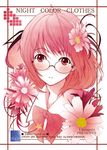  closed_mouth flower glasses hair_flower hair_ornament looking_at_viewer original pink_flower portrait red_eyes red_hair rimless_eyewear short_hair smile solo upper_body wakatsuki_sana 