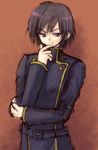  ashford_academy_uniform belt black_hair code_geass lelouch_lamperouge long_sleeves male_focus purple_eyes school_uniform smile solo tsuruma_megumi 