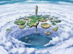  day fantasy field floating_continent floating_island game_cg hill kuutei_senki lake mountain no_humans scenery sky water waterfall 