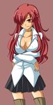  boots breasts cleavage kirche_augusta_frederica_von_anhalt_zerbst large_breasts long_hair long_sleeves red_eyes red_hair school_uniform solo thigh_boots thighhighs yuuji zero_no_tsukaima zettai_ryouiki 