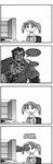  4chan 4koma artist_request azumanga_daiou comic doom_(game) doomguy english greyscale long_sleeves mihama_chiyo monochrome multiple_girls parody punching rip_and_tear_(phrase) short_twintails twintails 