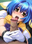  bar_censor blue_hair censored fellatio foreskin galaxy_angel gloves hetero licking_penis mint_blancmanche oral penis pointless_censoring pubic_hair solo_focus yellow_eyes yn_red 