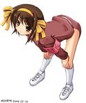  armband brown_hair buruma closed_mouth face gym_uniform kazuboh short_hair solo suzumiya_haruhi suzumiya_haruhi_no_yuuutsu 