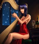  breasts choker cleavage dress harp instrument kagami_hirotaka legs long_legs medium_breasts nico_robin one_piece red_dress shiny solo thighs 