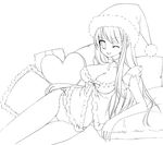  babydoll breasts chemise christmas cleavage copyright_request greyscale hat lace lace-trimmed_panties large_breasts long_hair mika_mikan monochrome one_eye_closed panties santa_hat solo thigh_gap underwear underwear_only 