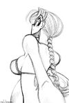  artist_name bikini braid breasts from_behind glasses greyscale hoshina_tomoko long_hair looking_back medium_breasts mike156 monochrome sketch solo swimsuit to_heart upper_body white_background 