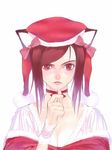  animal_ears bow breasts brown_eyes brown_hair cat_ears choker cleavage copyright_request es_(cah60700) hat medium_breasts ribbon short_hair solo white_background 