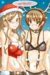  bra christmas lingerie maria-sama_ga_miteru multiple_girls p.i.l. santa_costume shimazu_yoshino snowing toudou_shimako underwear 