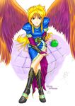  angel_wings blonde_hair boots breath_of_fire breath_of_fire_ii dress green_eyes kean_(locke20) knee_boots legs long_hair long_legs nina_(breath_of_fire_ii) purple_wings side_slit slime solo thighs wings 