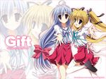  :d ahoge artist_name black_footwear blonde_hair bow brown_eyes character_name copyright_name fujimiya_chisa gift_(game) gift_eternal_rainbow hair_bow hair_ribbon hand_on_another's_shoulder kamishiro_yukari_(gift) long_hair long_sleeves low-tied_long_hair multiple_girls naruse_mamoru neck_ribbon open_mouth purple_eyes reaching_out ribbon school_uniform shoes skirt smile standing standing_on_one_leg thighhighs twintails very_long_hair white_legwear zoom_layer 