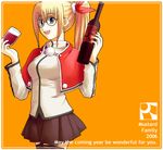  alcohol blonde_hair cupping_glass glasses long_sleeves minazuki_jiyun original skirt solo thighhighs wine 