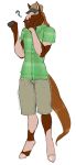  2016 5_fingers ? anthro brown_fur brown_hair brown_tail chev_(helios) clothed clothing confusion digital_media_(artwork) equid equine front_view fully_clothed fur green_clothing green_eyes green_shirt green_topwear grey_bottomwear grey_clothing grey_hooves grey_shorts hair hat holding_object horse kitsunewaffles-chan male mammal multicolored_fur rock shirt shorts simple_background solo standing two_tone_fur white_background white_fur 