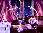  bat_wings blonde_hair bow braid crescent flandre_scarlet hair_bow hat hat_ribbon head_wings izayoi_sakuya koakuma lavender_hair long_hair long_sleeves maid maid_headdress moru_pomu_po multiple_girls one_side_up patchouli_knowledge purple_eyes purple_hair red_eyes red_hair remilia_scarlet ribbon short_hair siblings silver_hair sisters touhou twin_braids wings 