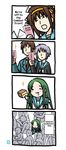  3girls 4koma cheese churuya comic comiket eretto food hard_translated kita_high_school_uniform kyon long_sleeves multiple_girls nagato_yuki nyoro~n school_uniform smoked_cheese suzumiya_haruhi suzumiya_haruhi_no_yuuutsu translated 