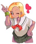  angol_mois blonde_hair cropped_legs dark_skin gyaru heart keroro_gunsou kogal looking_at_viewer lunch_(lunch3) one_eye_closed school_uniform short_hair simple_background smile solo white_background 