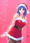  bell blue_hair carina_(xiaowoo) christmas copyright_request fishnet_pantyhose fishnets pantyhose santa_costume solo 