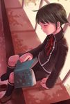  black_legwear blush book closed_eyes kasukabe_akira kneehighs lask_(quiz_magic_academy) long_sleeves male_focus neck_ribbon quiz_magic_academy red_neckwear ribbon school_uniform shoes shorts single_shoe sitting sleeping sleeping_upright solo 