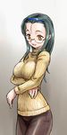  breast_hold breasts glasses hairband large_breasts michael original solo sweater turtleneck 