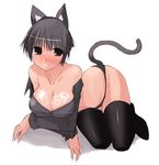  aka_ume animal_ears bare_shoulders breasts cat_ears cleavage copyright_request huge_breasts solo tail thighhighs 