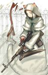 copyright_request gloves gun hood long_sleeves princess_spirit rifle sniper_rifle solo weapon white_hair winter_clothes 