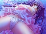  airi_(quilt) beach blush breasts carnelian frilled_panties frills game_cg large_breasts long_hair panties pink_hair quilt_(game) solo spread_legs twintails two_side_up underwear white_panties 