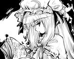  book greyscale long_hair lowres monochrome patchouli_knowledge solo tokiame touhou 