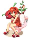 blush dress habanero habanero-tan lowres netrunmon original red_eyes red_hair slippers solo toilet toilet_use watanabe_akio 