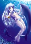  animal barefoot bikini copyright_request dolphin fish freediving long_hair red_eyes side-tie_bikini solo swimsuit underwater water yamamoto_nori 
