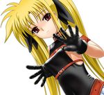  40010prototype belt blonde_hair fate_testarossa flat_chest gloves long_hair lyrical_nanoha mahou_shoujo_lyrical_nanoha nipple_slip nipples red_eyes solo spandex twintails 