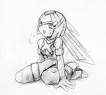  girutaabo greyscale leviathan_(rockman) monochrome no_panties rockman rockman_zero sketch solo thighhighs third-party_edit wet 