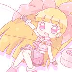  akazutsumi_momoko bangs belt blunt_bangs bow earrings fingerless_gloves gloves hyper_blossom jacket jewelry long_hair mirai_(sugar) open_mouth orange_hair pink_eyes pleated_skirt ponytail powerpuff_girls_z skirt yo-yo 